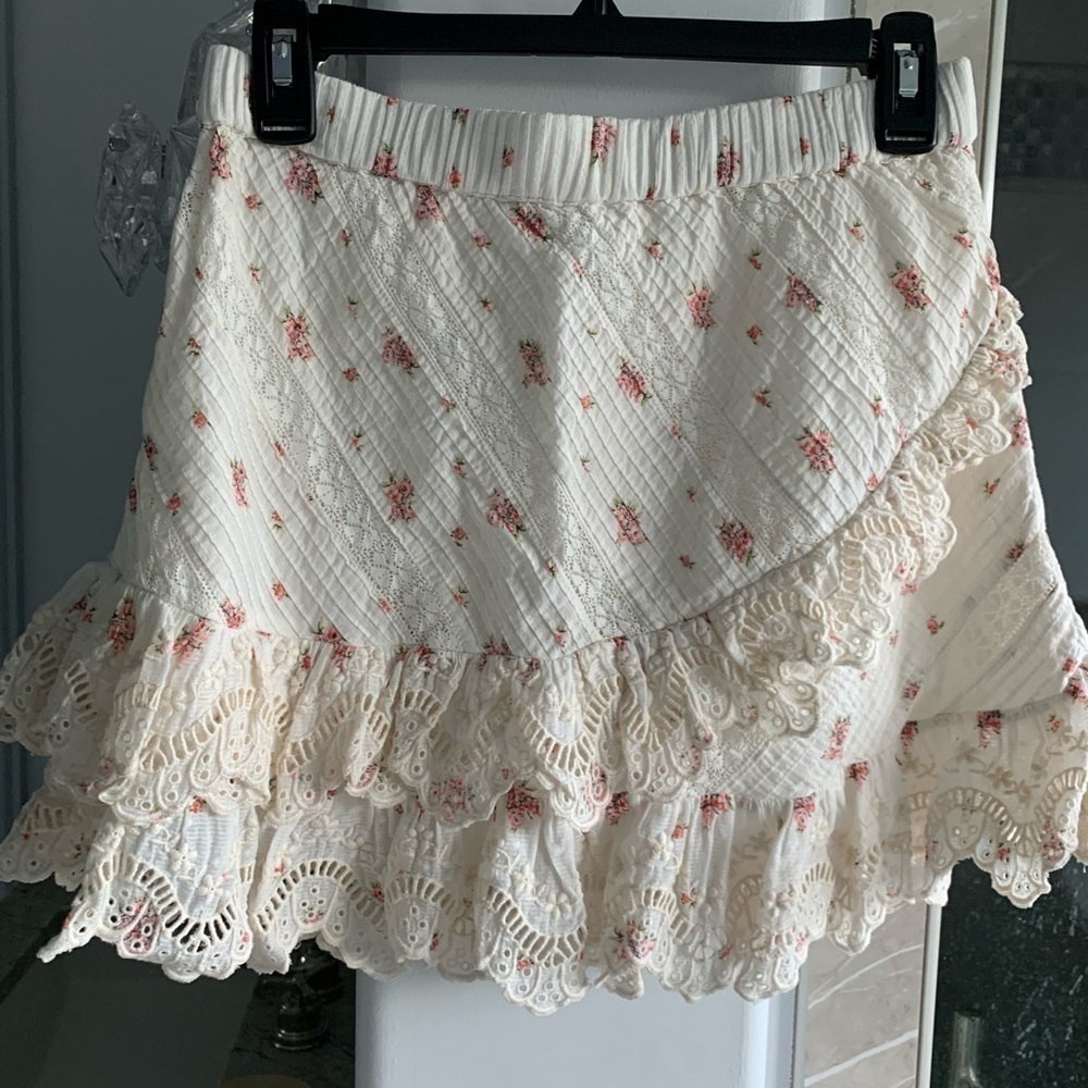 LoveShackFancy Emma ruffled floral skirt french cream combo - Picture 8 of 13